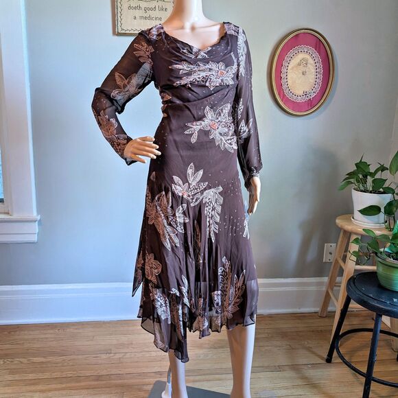 NWT Vintage Y2K Eva Blue Brown Midi Dress Fairycore Beaded Sequin Whimsygoth 10 - Picture 2 of 15